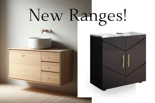 blog thumbnail showing a wall hung vanity unit on the left and an under sink cabinet on the right