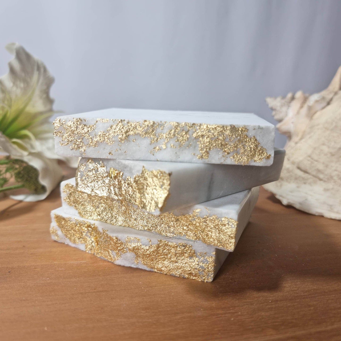 marble coasters with gold leaf sides