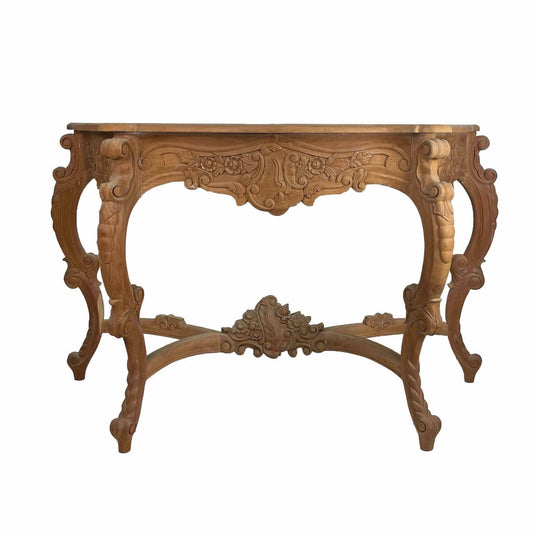 heavily carved wooden console table