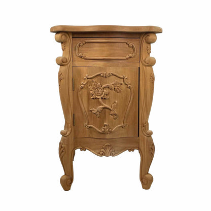 heavily carved bed side table