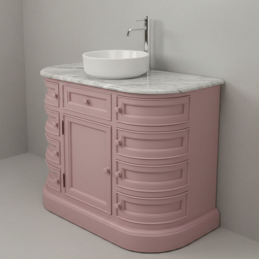 Hargrave Compact Curved Single Sink Vanity Unit with Marble Top (600mm)