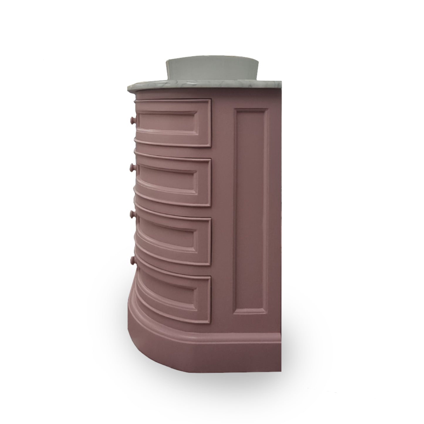 Brown cabinet with a gray top on a white background