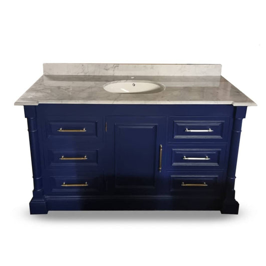 blue single sink vanity unit