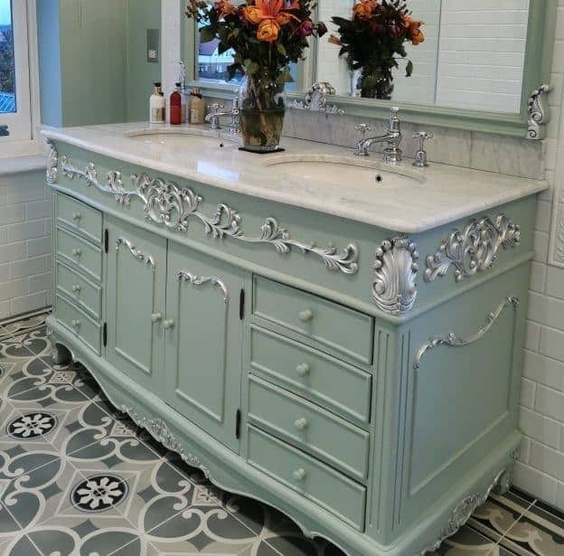 Marble top double sink Bathroom Vanity Unit