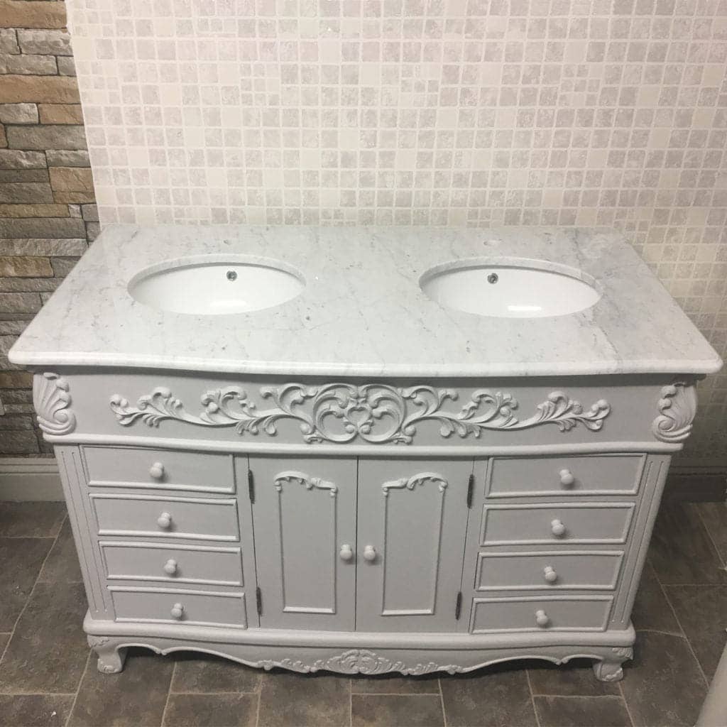 Marble top petite double sink Bathroom Vanity Unit