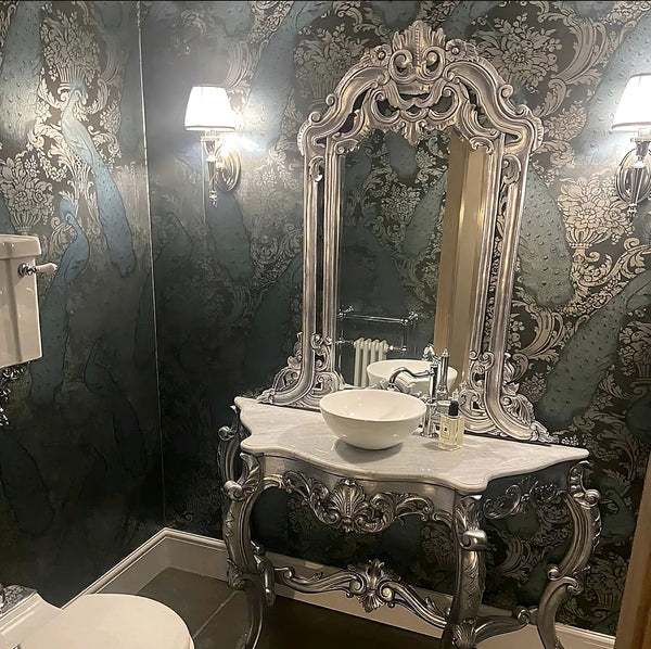bespoke silver leafed console vanity and mirror