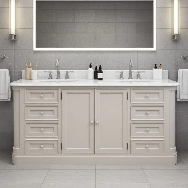 Rounded Double Sink Vanity Unit with Marble Top (1700mm)