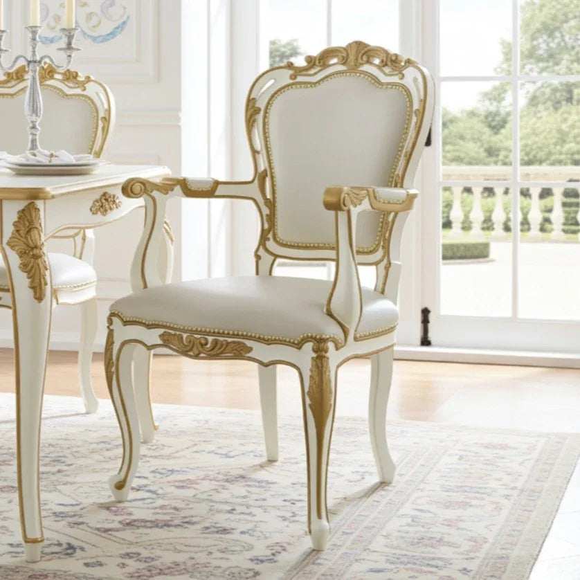 hand carved, white and gold carver dining chair