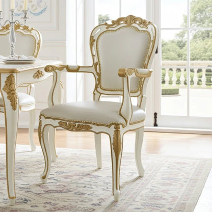 hand carved, white and gold carver dining chair