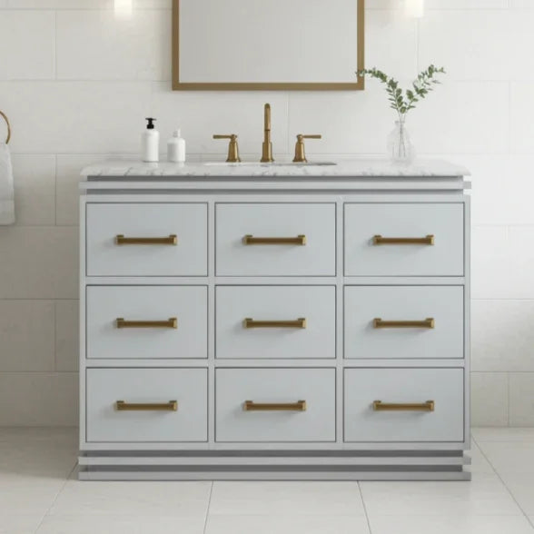 modern 9 drawer vanity unit with marble counter top