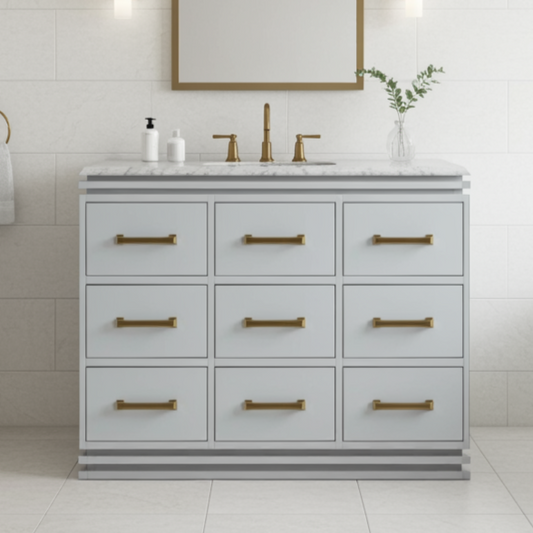 modern 9 drawer vanity unit with marble counter top