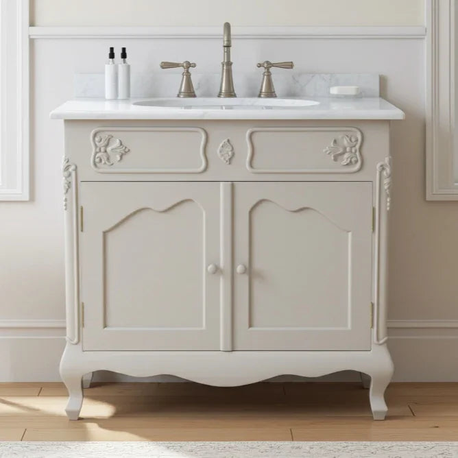 small french style single sink bathroom vanity unit