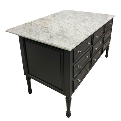 French Kitchen Island with Marble Top (Made to Order)