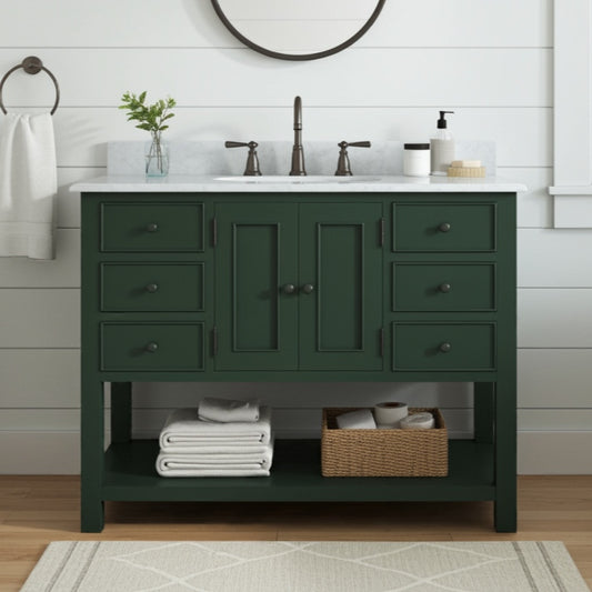 sink sink bathroom vanity unit with open shelf at the bottom