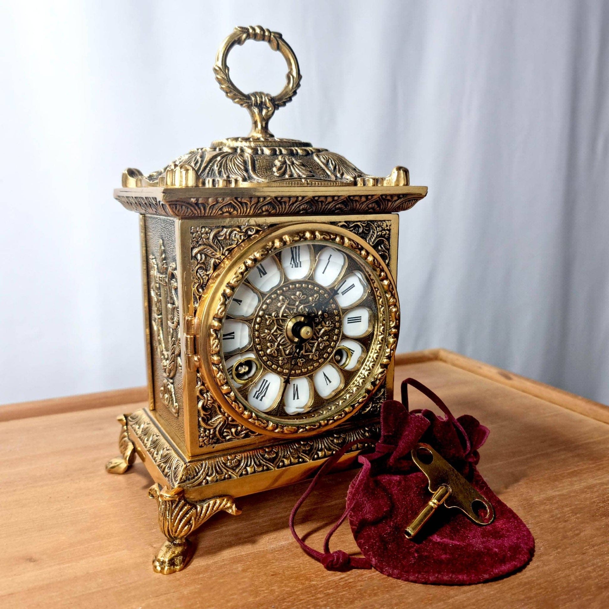 Beautiful Antique Brass Repeating Mantel Clock