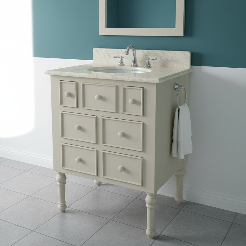 Country French 6 Petite Single Sink Vanity Unit with Marble Top (600mm)