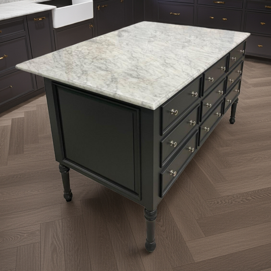 French Kitchen Island with Marble Top (Made to Order)