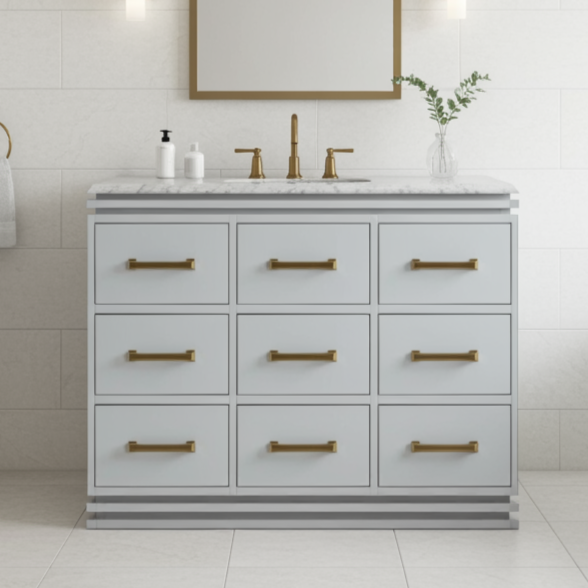 modern 9 drawer vanity unit with marble counter top