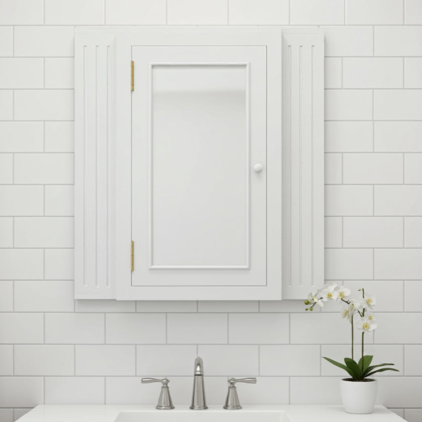shaker bathroom medicine cabinet, hung above a bathroom sink