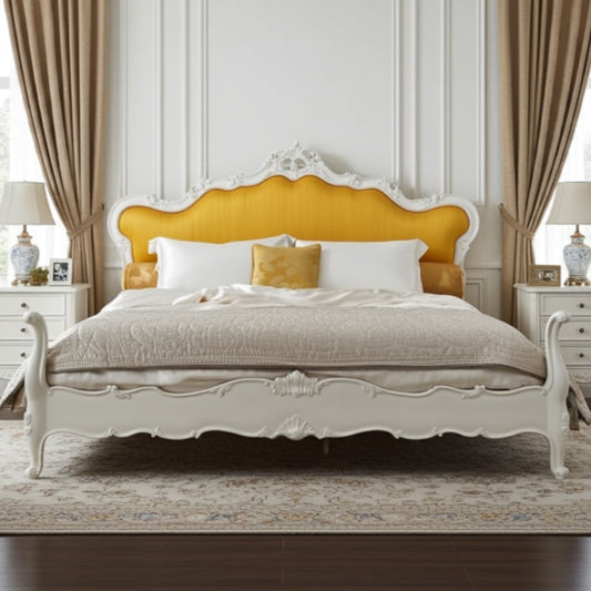 Luxurious bedroom with a yellow and white bed