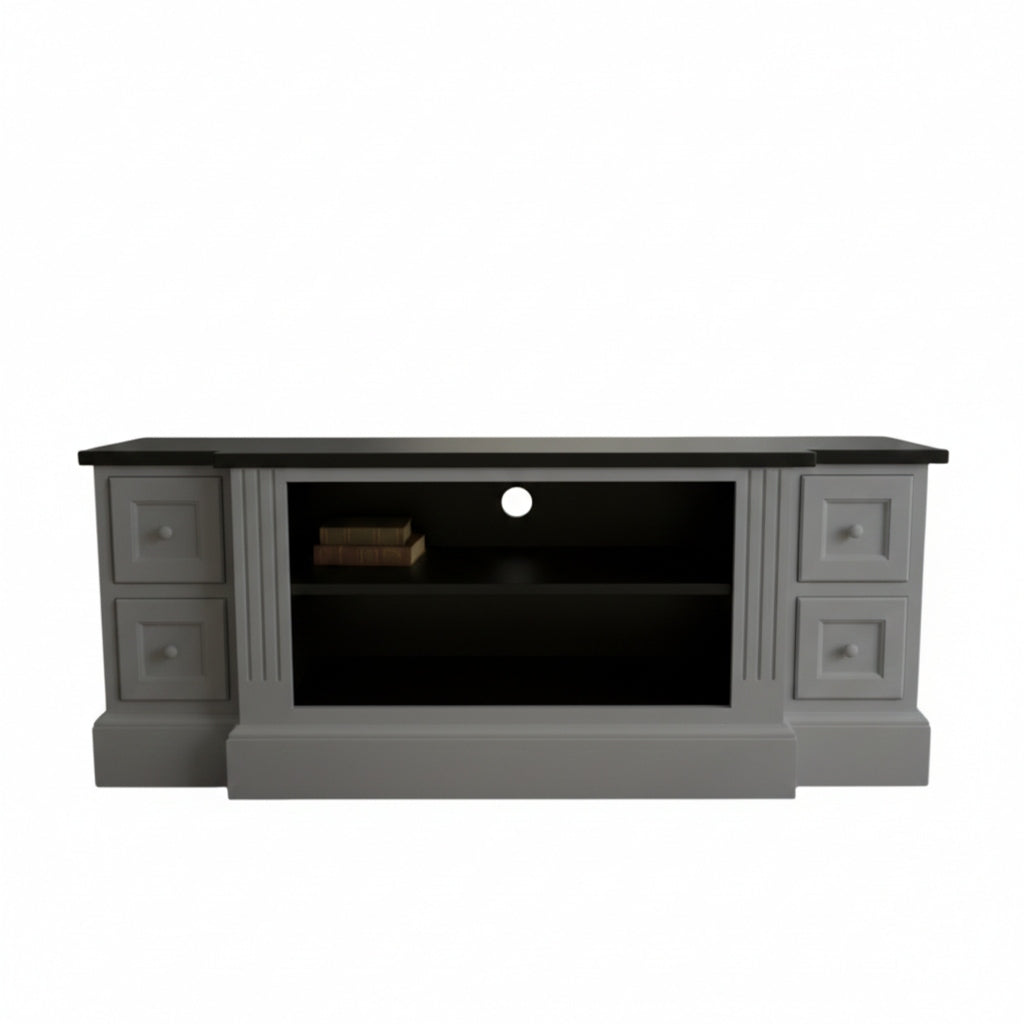 grey and black shaker tv cabinet on white background