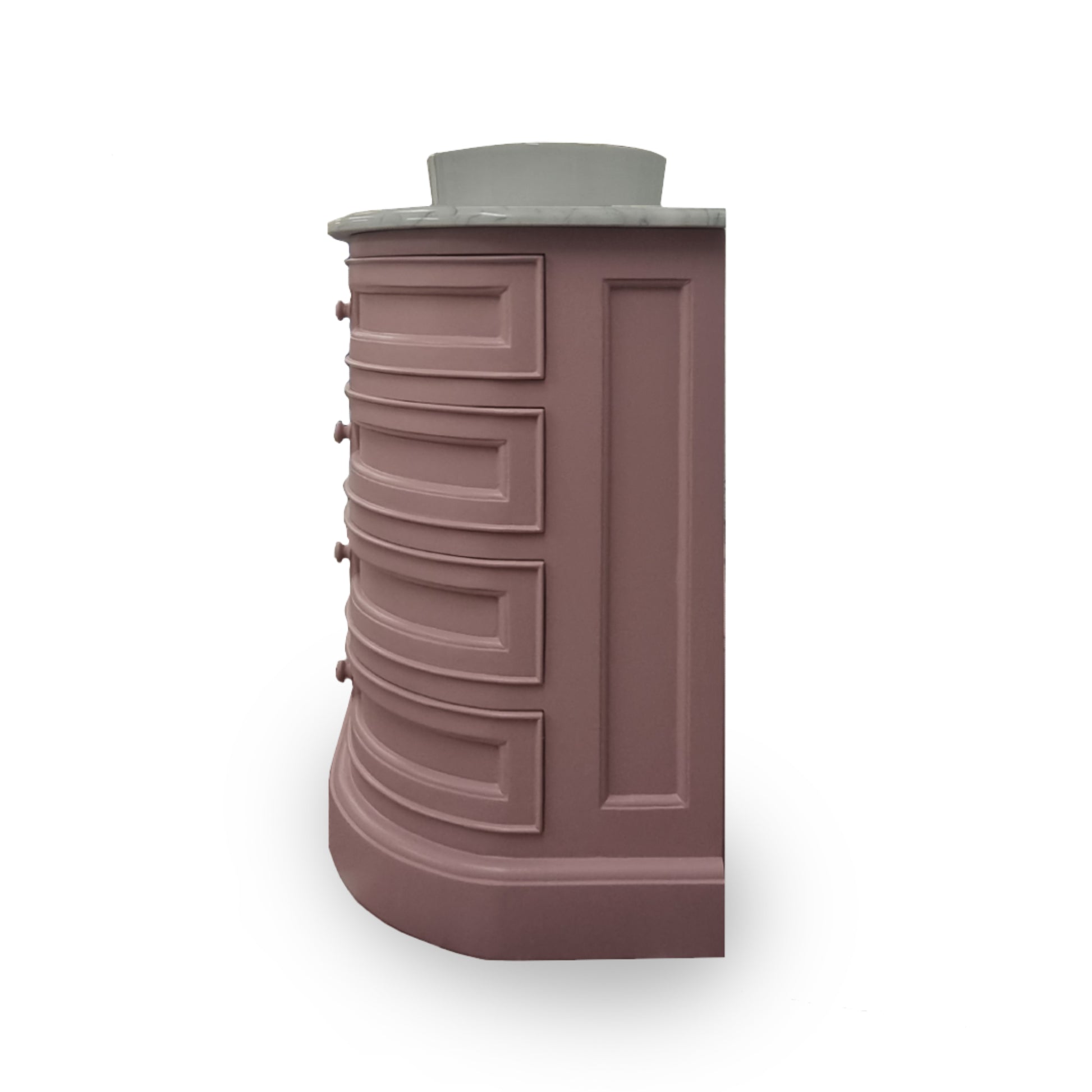Brown cabinet with a gray top on a white background