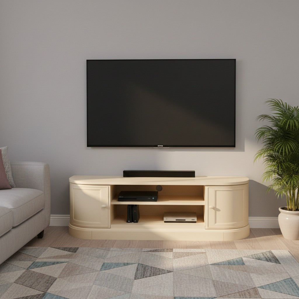 cream colour curved tv cabinet