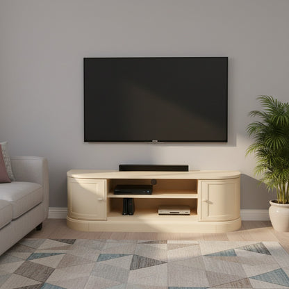 cream colour curved tv cabinet
