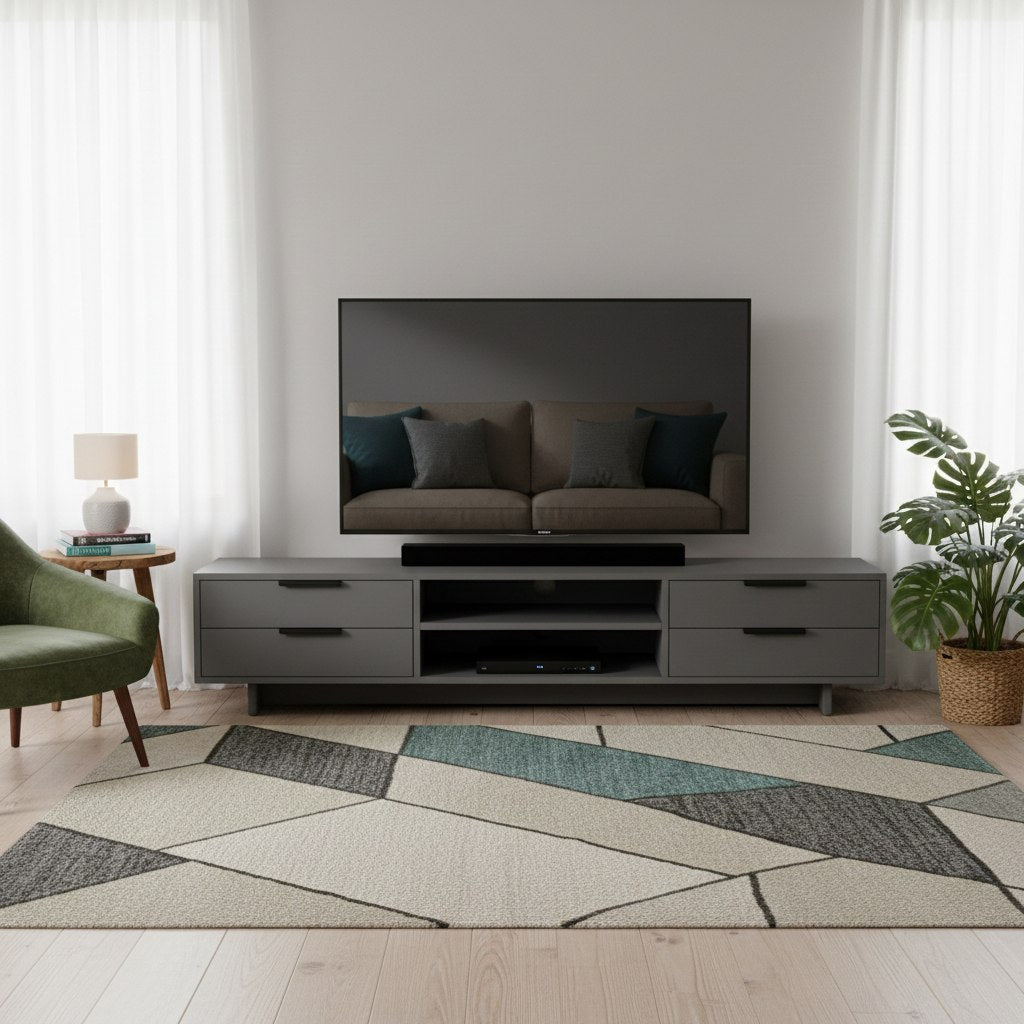 grey 3 drawer open middle shelf tv cabinet