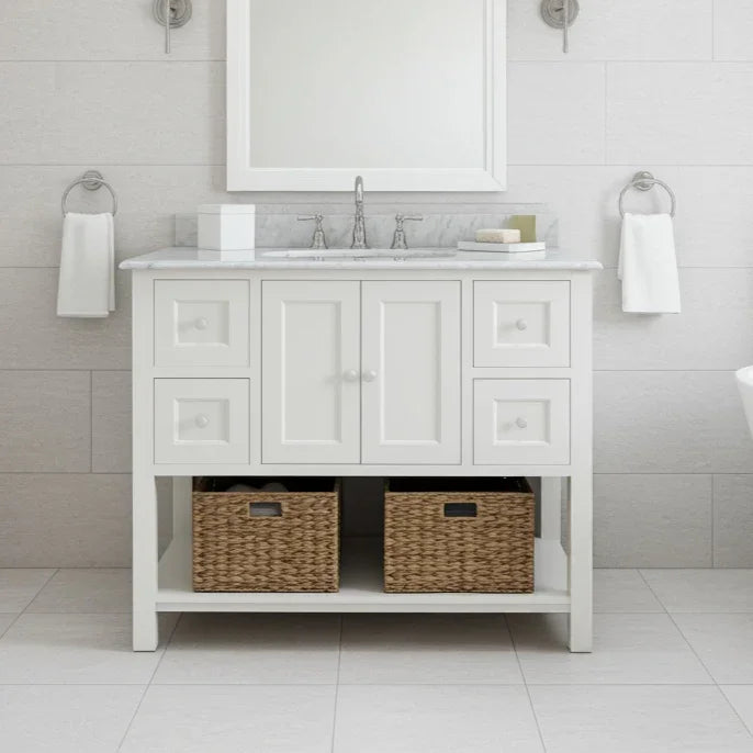 ssile country style, hite bathroom vanity unit in whiteile  bom