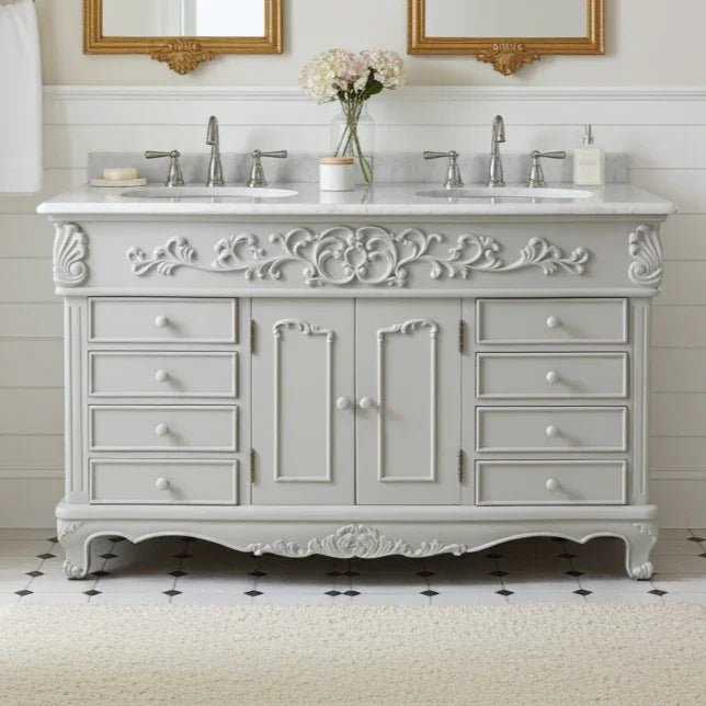 French style double basin bathroom vanity unit