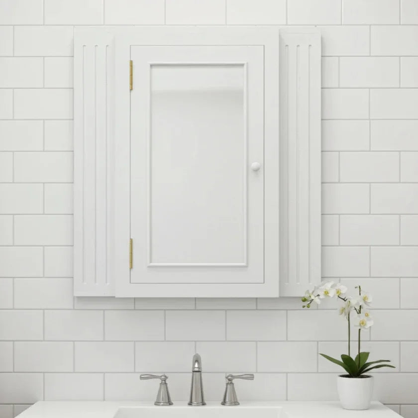 shaker bathroom medicine cabinet, hung above a bathroom sink