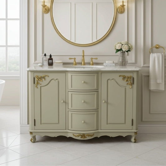 swiss country style bathroom vanity with bathroom setting