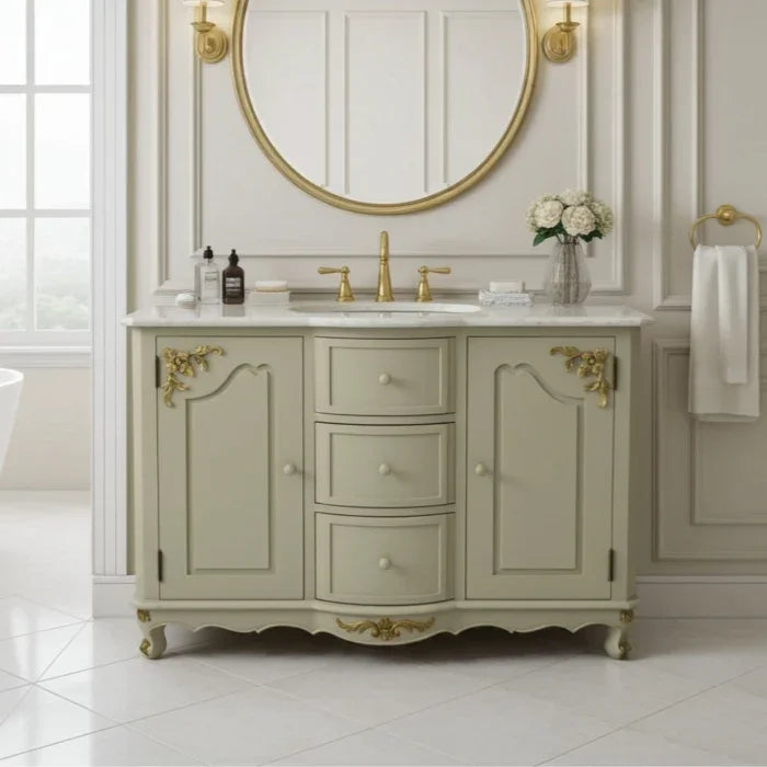 swiss country style bathroom vanity with bathroom setting
