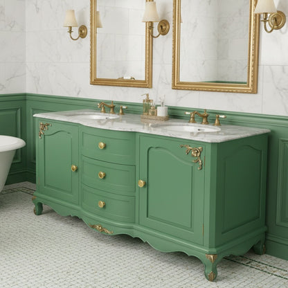 Country Swiss Double Sink Vanity Unit with Marble Top (1600mm)