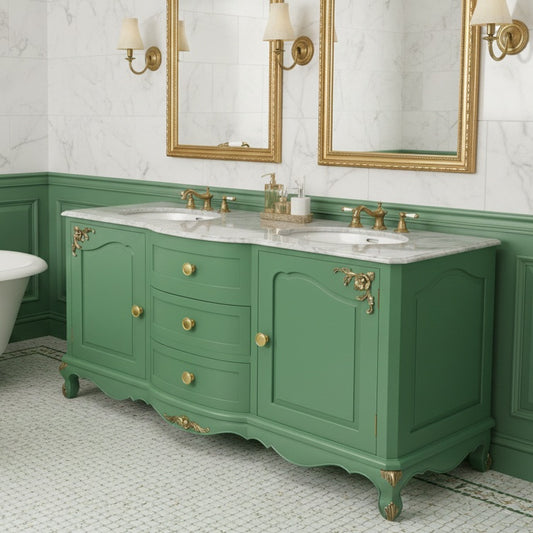 Country Swiss Double Sink Vanity Unit with Marble Top (1600mm)
