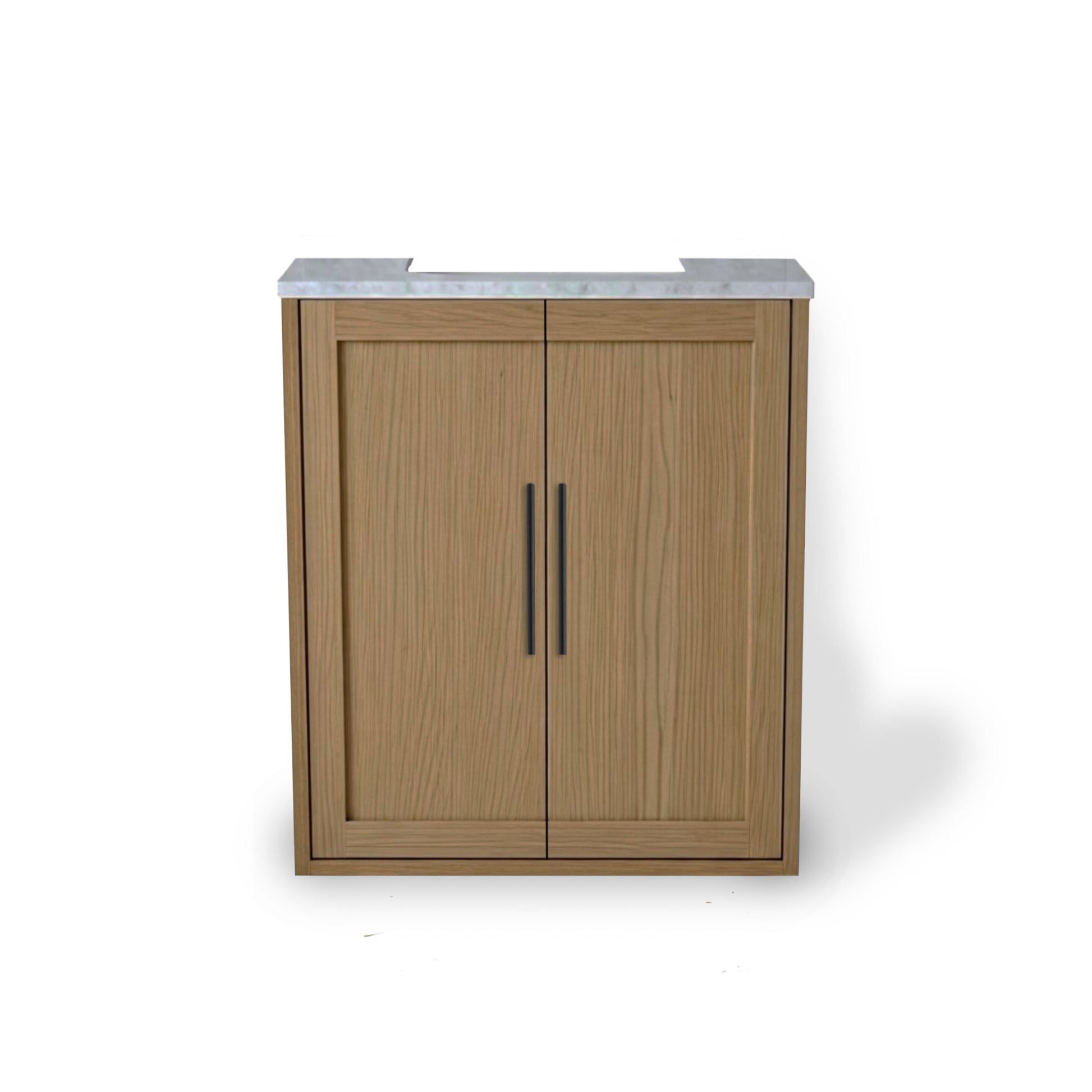 Wooden cabinet with two doors on a white background