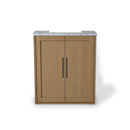 Wooden cabinet with two doors on a white background