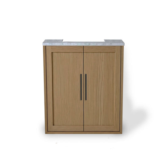 Wooden cabinet with two doors on a white background