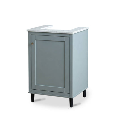 Gray bathroom vanity with white marble top on a white background