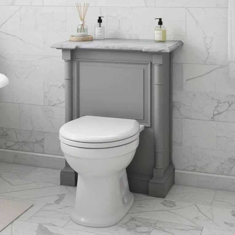 grey wooden cistern cover with marble surface