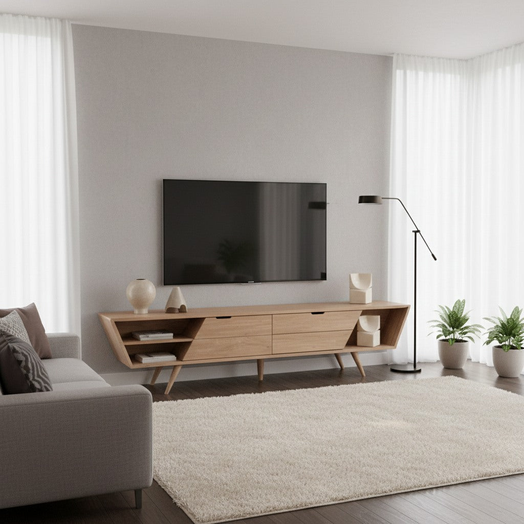 angled nordica tv cabinet in wood
